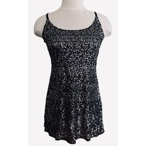 MODA International Wm M Black Sexy Sequined Shiny Camisole Tank Top